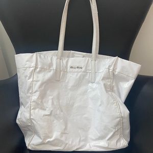 Miu Miu Shoulder Tote Bag (White with Black Interior) (Shiny Leather)